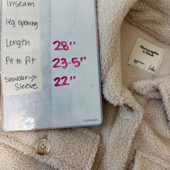 LG A&F Cream Teddy Sherpa Shacket Button Up Collared Jacket Lined - Picture 7 of 7